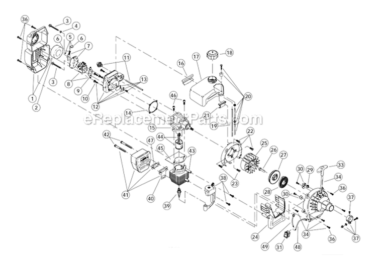 Engine Diagram and Parts List for 41BDY28G000  Yard Machines Trimmer